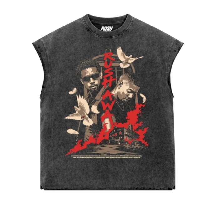 RUSH AWA OVRSZD ACID WASH SLVLSS T